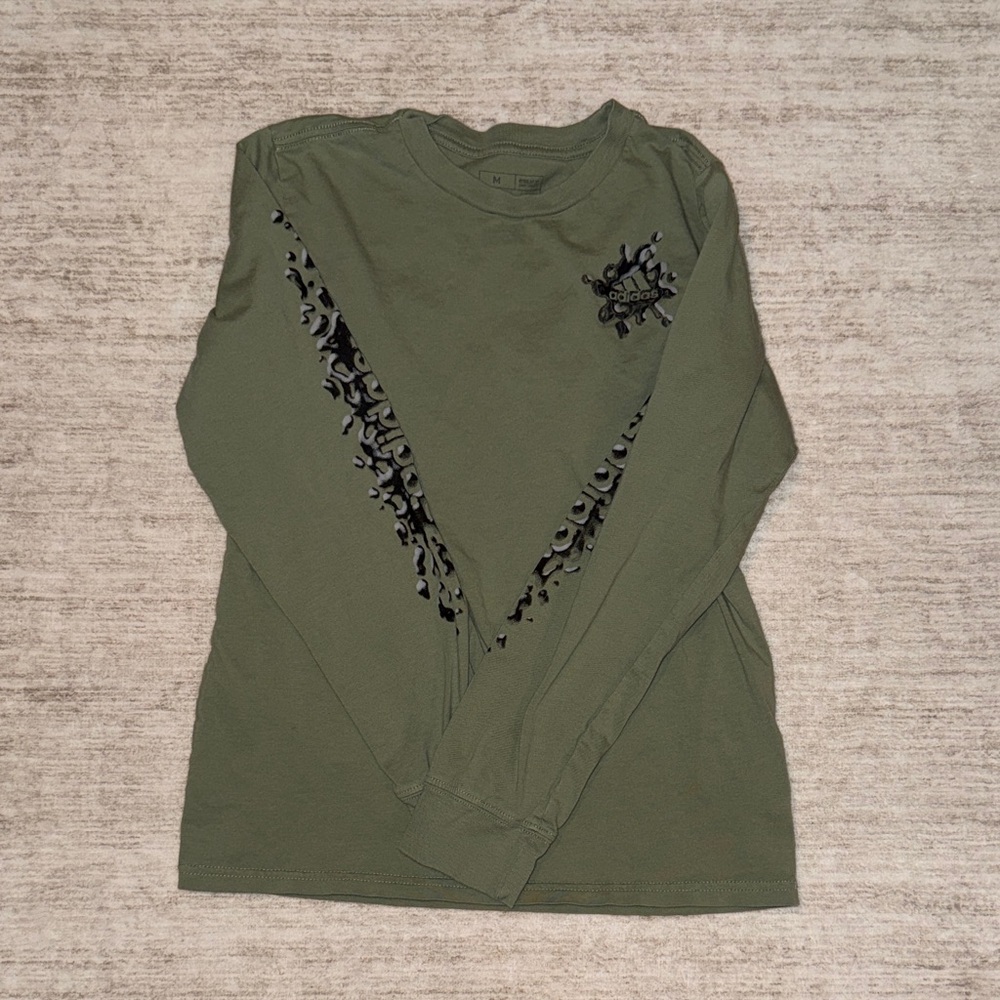 Adidas Green Long Sleeve Shirt with Black Design - Size M (10/12) Boy’s